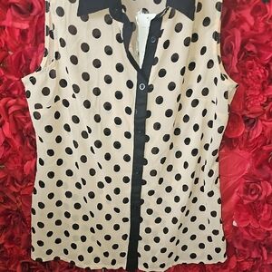 Pinky NWT Women's Black and Cream Polka Dot Blouse Size Medium